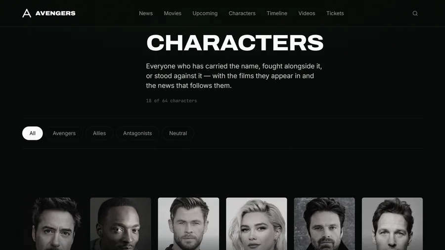Avengers Universe secondary screen.