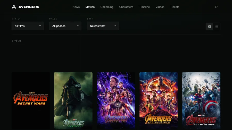 Avengers Universe third screen.