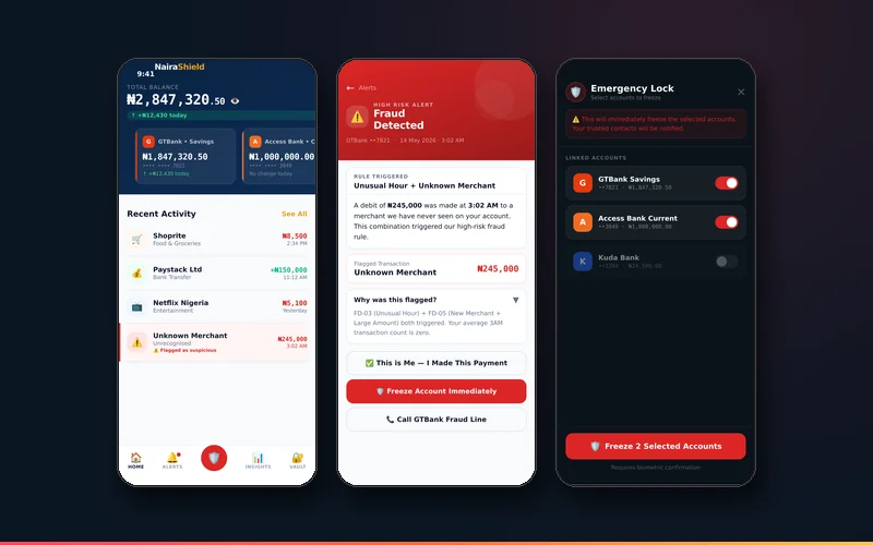 NairaShield app screens.